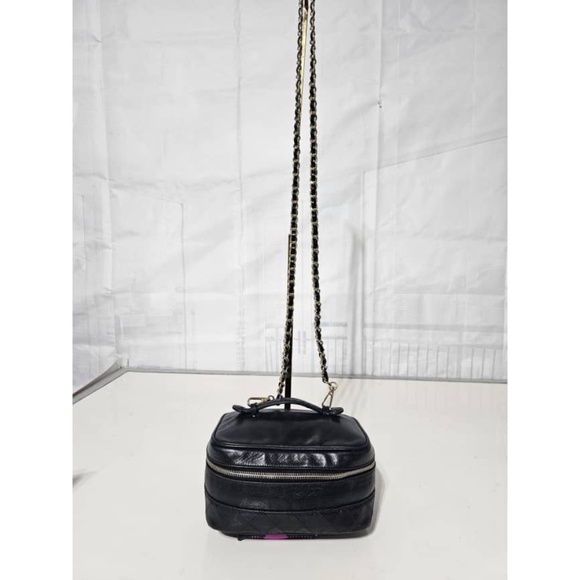 CHANEL Handbags - Authentic CHANEL Vanity Cosmetic Bag Leather Black